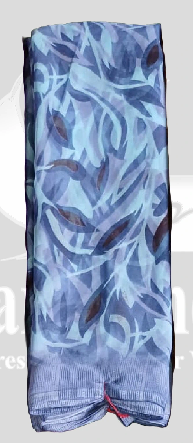 Chiffon Leaf Printed Saree - SANGNI1202 - Sky Blue Mix